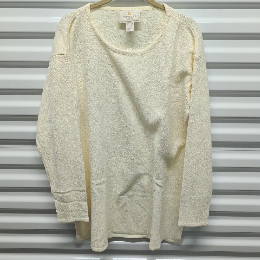 Express Tricot Sweater Largeβ Womens Cream Vintage Textured Knit Side Slit Top